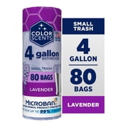Color Scents 4 Gallon Bathroom Trash Bags Lavender Scent, Microban, Twist Tie, 80 Count