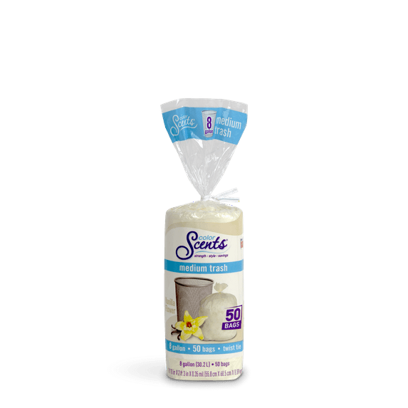 Color Scents Medium Trash Bag - 8 Gallon, 50 Bags, Twist Tie - Vanilla Flower