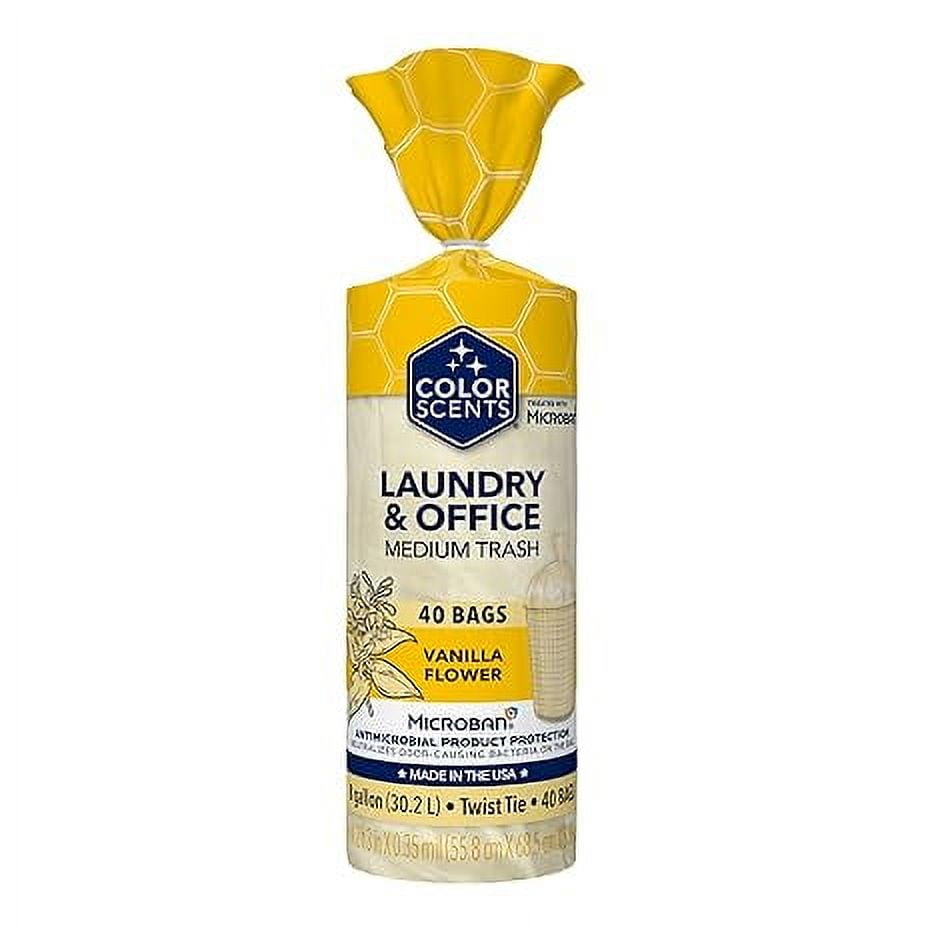 Color Scents Medium Trash Bags - 8 Gallon, 40 Bags (1 Pack of 40 Count), Twist Tie - Ivory Bag in Vanilla Flower Scent with Microban
