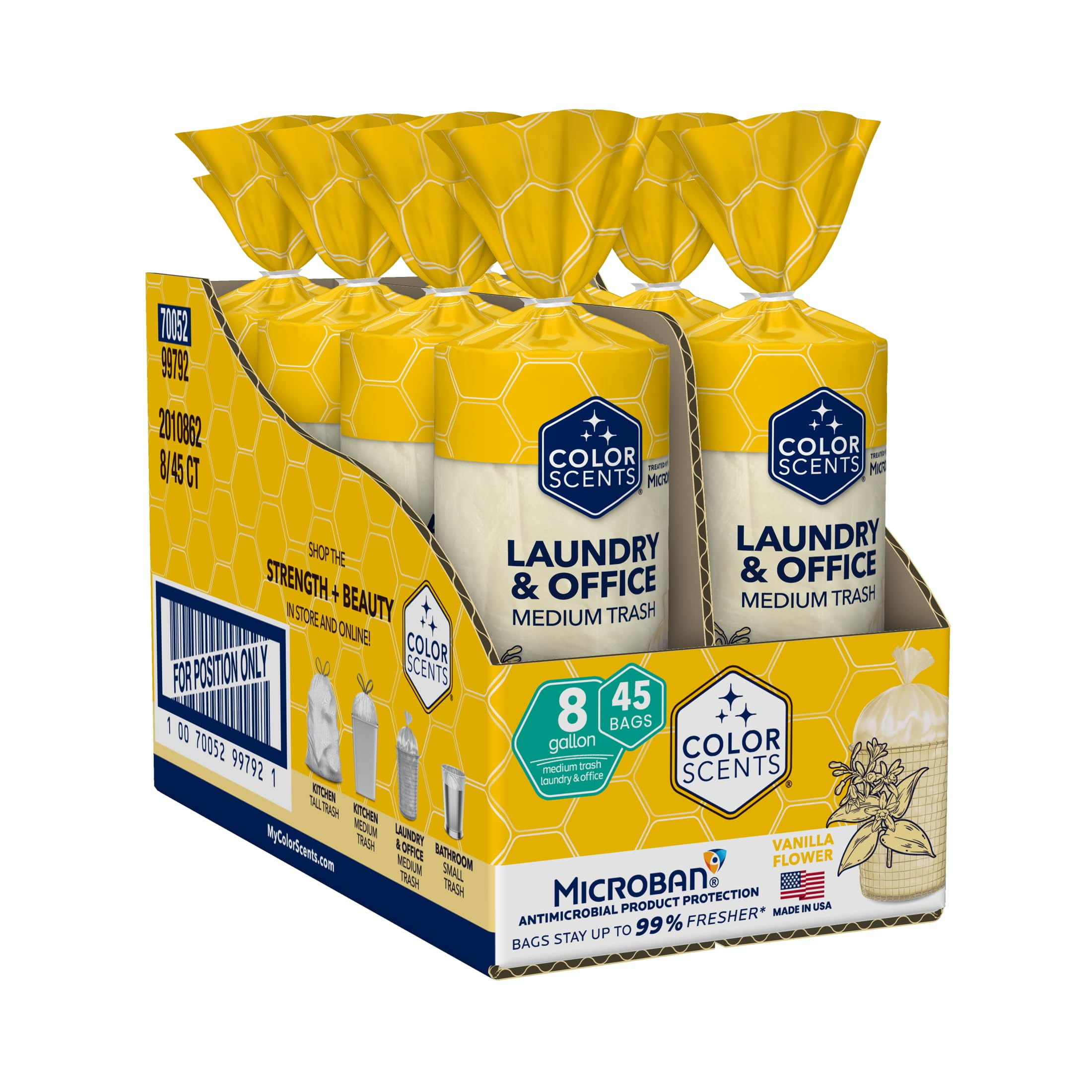Color Scents Medium Trash TSF6Bags - 8 Gallon, 360 Total Bags (8 Packs of 45 Count), Twist Tie - Cream bag in Vanilla Flower Scent with Microban