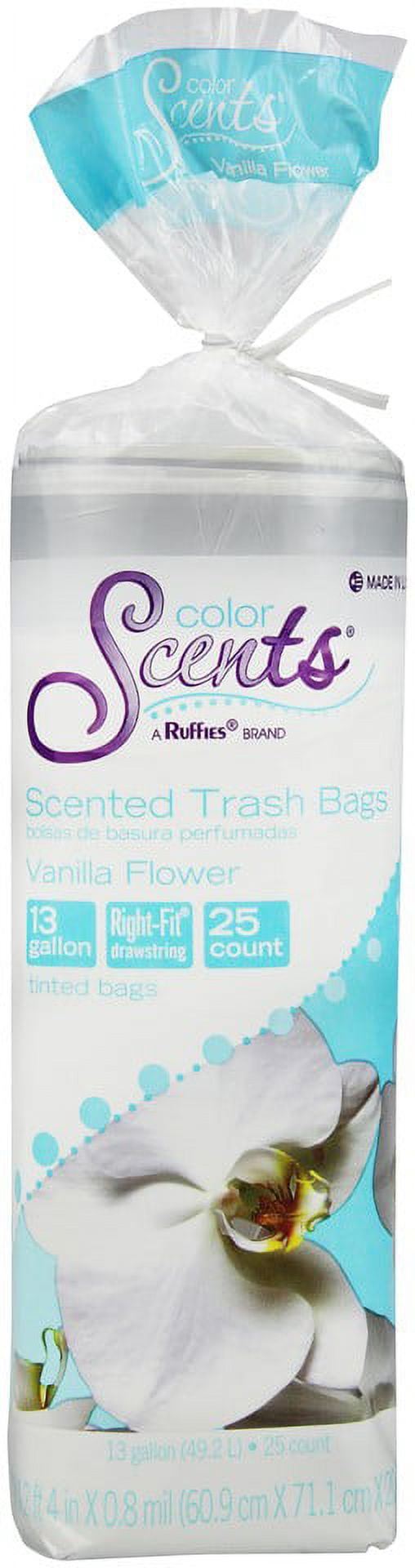 Color Scents Right Fit Drawstring Trash Bags, Vanilla Flower Scent, 13