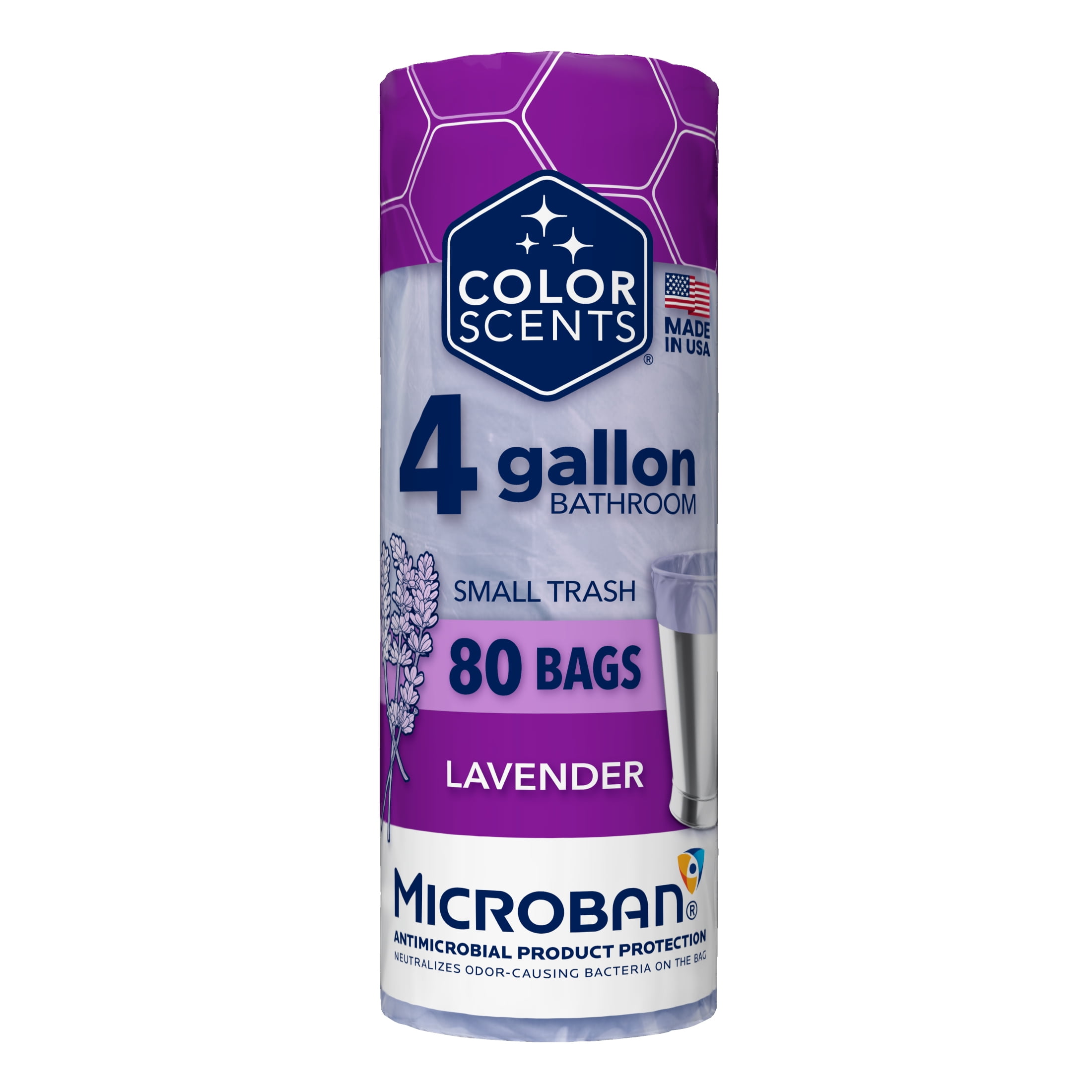 Color Scents 4-Gallon Lavender Scent Trash Bags with Microban, 80 Count