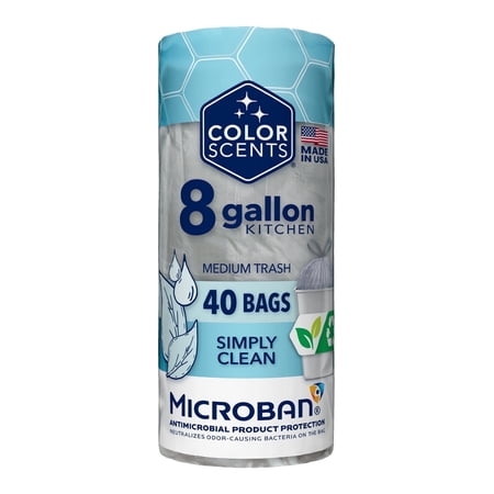 Color Scents With Microban® 8-Gallon Drawstring Trash Bags, Simply Clean Scent, 40 Bags - 2Packs (80 Bags Total)