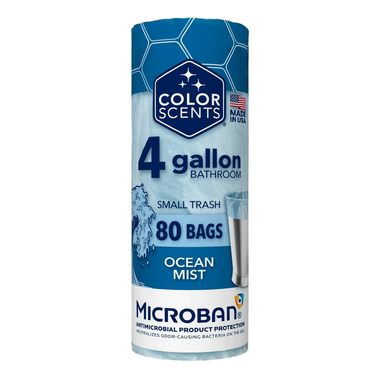 Color Scents with Microban 4-Gallon Small Twist Tie Trash Bags, Ocean Mist Scent, 80 Bags