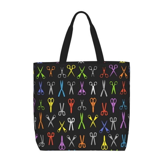 Color Scissors Hair Stylist Salon Zippered Tote Bag Large Capacity Shoulder Handbag for Shopping, Work, Travel