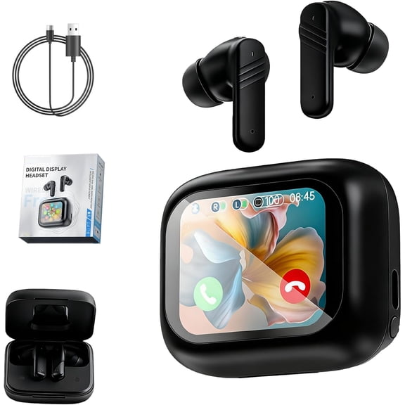 Color Screen Noise-Canceling Translation Headphones, AI Real-Time Translation Earbuds for 40+ Languages, HD Color Display, Intelligent Noise Reduction, 45 Ergonomic Fit, Fast Charging Case