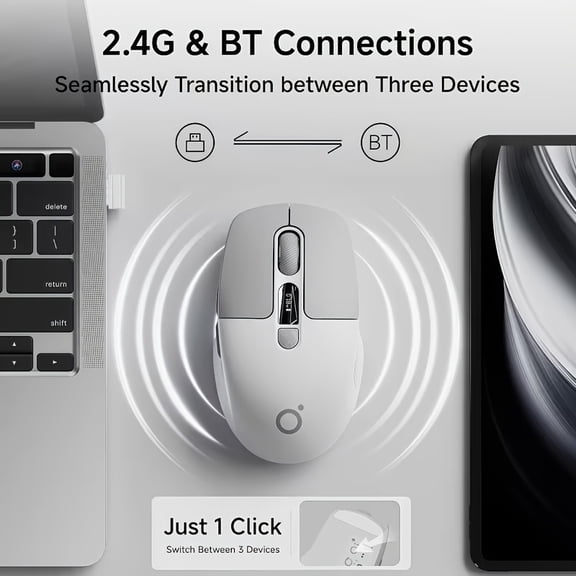 Color Screen Wireless Bluetooth Mouse, 2.4G Dual Mode, 3 DPI Levels, Silent Click, Long Battery Life, Compatible with Windows MacOS Android iOS, Portable for Office & Travel