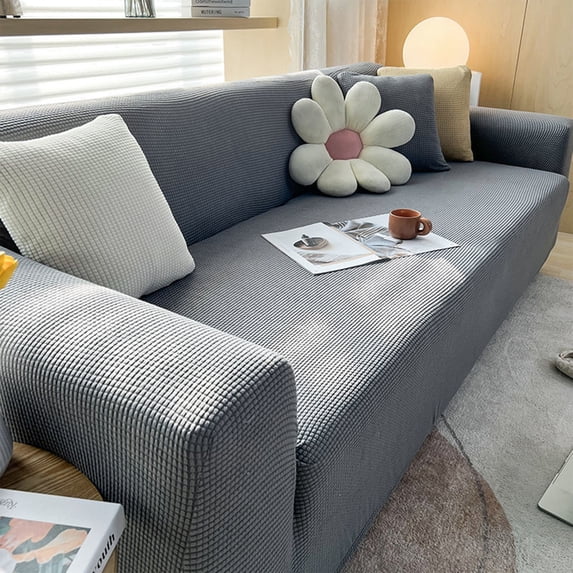 Color All Season Sofa Cover | Knitted Elastic Wrap Furniture Protector | 100% Polyester, Washable & Stain Resistant | Fits Lots of Cushions, Dark Gray