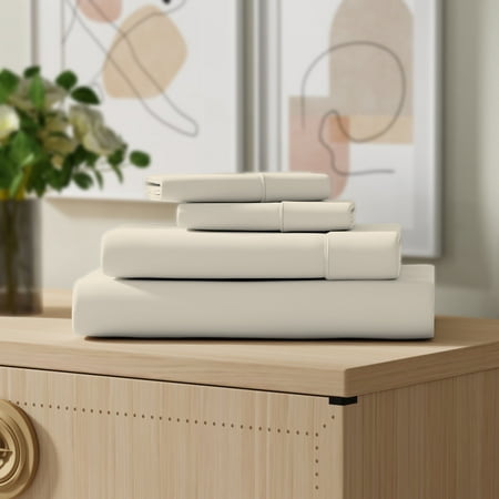 Color Sense 4-Piece 100% Cotton Percale Bed Sheet Set, Cool & Crisp Bedding, Full, Ivory