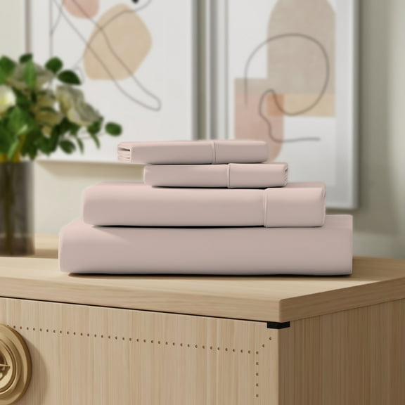 Color Sense 100% Cotton Percale Cool & Crisp 4-Piece Bedsheet set Queen Blush