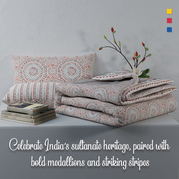 Color Sense 100% Cotton Printed Duvet Percale Set, Soft Feel, Lightweight & Breathable, 3-Piece Percale Set Queen Lodi