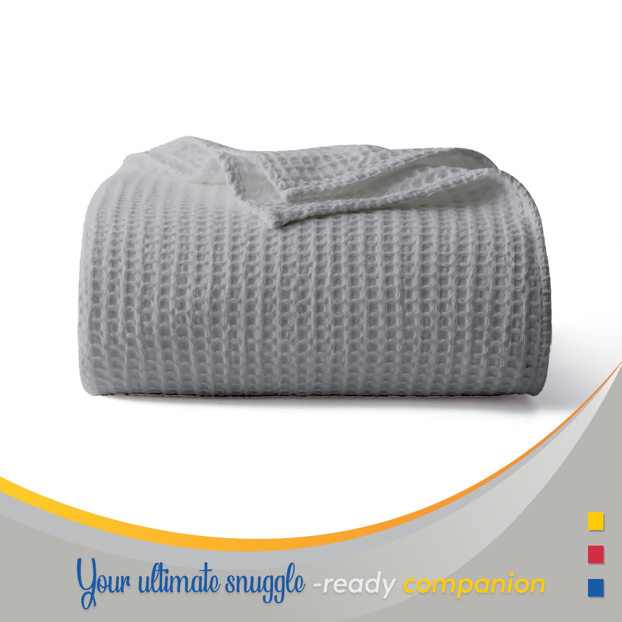Color Sense 100% Cotton Waffle Weave Throw Blanket- Lightweight, Soft and Warm for Couch, Sofa and Bed- Full/Queen (90"X90") Light Gray