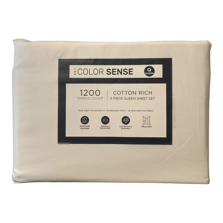 Color Sense 1200 Thread Count Cotton Rich Sheet Set, White, Queen