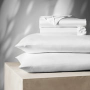 Color Sense 4-Piece 1200 Thread Count Cotton Blend Sateen Bed Sheet Set, Wrinkle-Resistant, Super Soft, Extra Deep Pocket, Hotel Luxury Bedding, Full, White