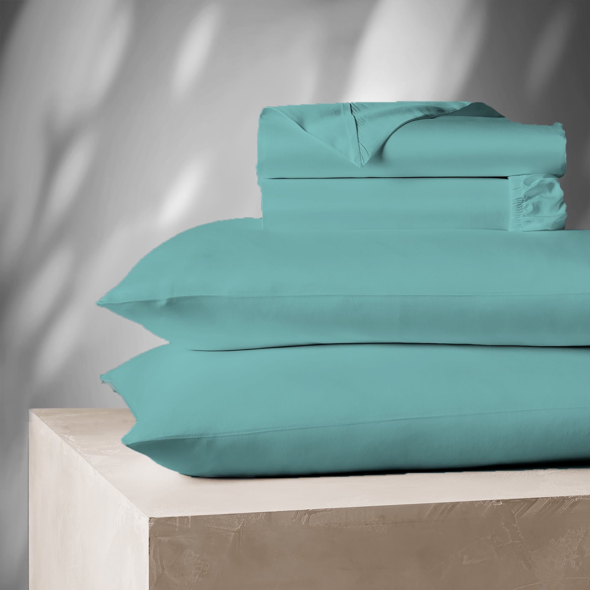 Color Sense 4-Piece 1200 Thread Count Cotton Blend Sateen Bed Sheet Set, Wrinkle-Resistant, Super Soft, Extra Deep Pocket, Hotel Luxury Bedding, King, Aqua