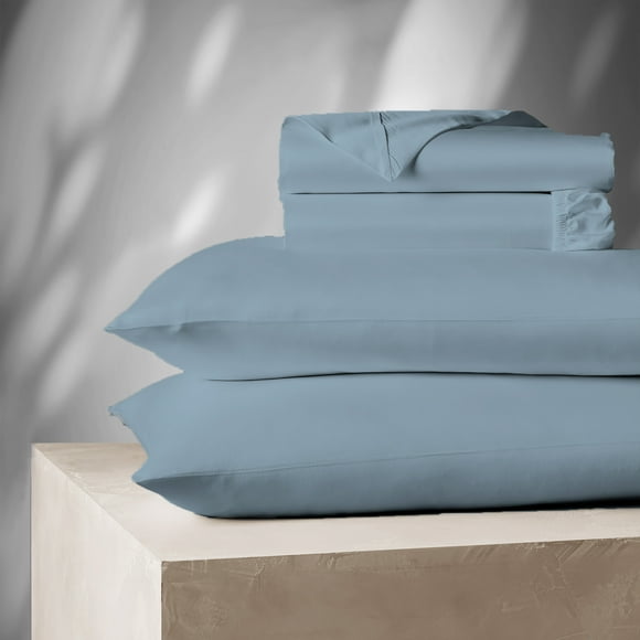 Color Sense 4-Piece 1200 Thread Count Cotton Blend Sateen Bed Sheet Set, Wrinkle-Resistant, Super Soft, Extra Deep Pocket, Hotel Luxury Bedding, King, Blue