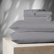 4-Piece 1200 Thread Count Cotton Blend Sateen Bed Sheet Set, Wrinkle-Resistant, Super Soft, Extra Deep Pocket, Hotel Luxury Bedding, King, Light Gray