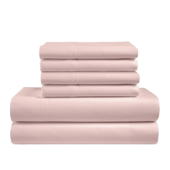 Color Sense 6-Piece 800 Thread Count Pink Cotton Rich Adult Bed Sheet Set, Full - Deep Pocket.