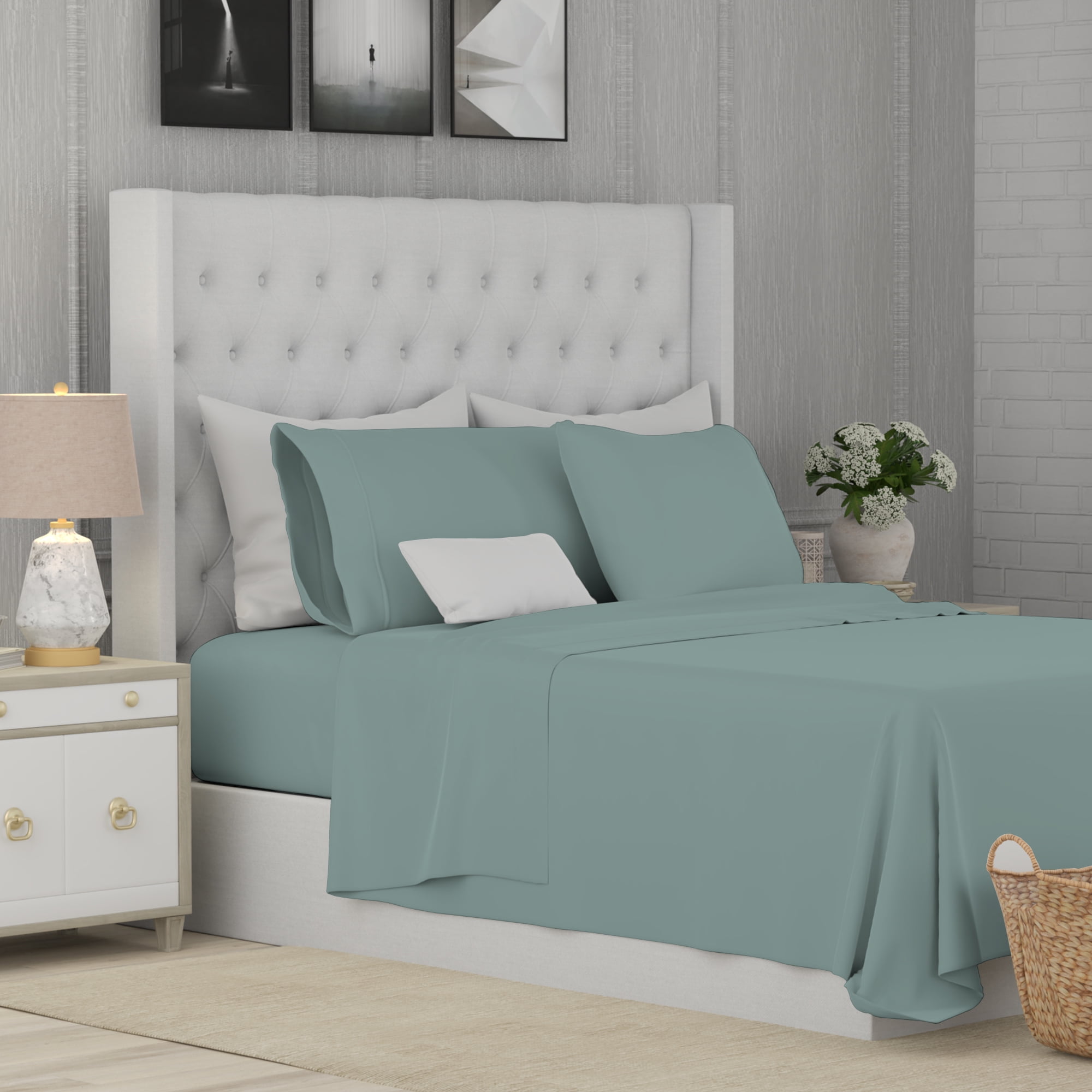 Color Sense 800 Thread Count Cotton CVC Sheet Set, Queen, Aqua ...