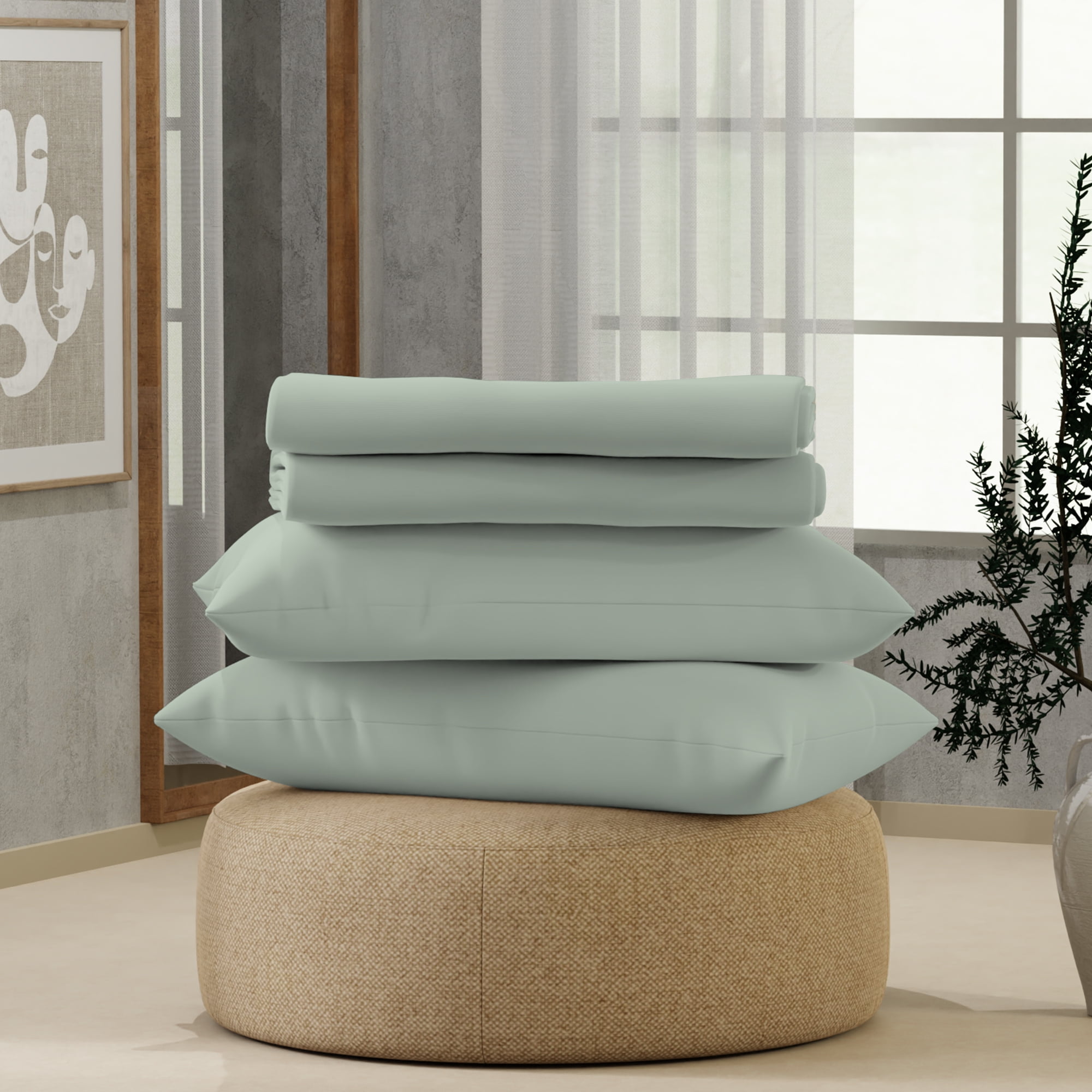 Soft Green Floral Full/Double Cotton-Polyester Percale Sheet Set
