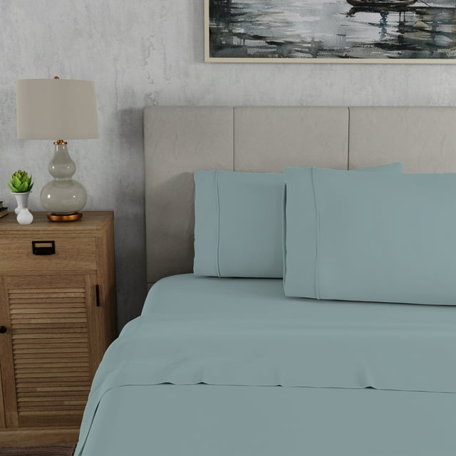 Color Sense Brushed Cotton Blend Percale Sheet Set Twin XL Aqua