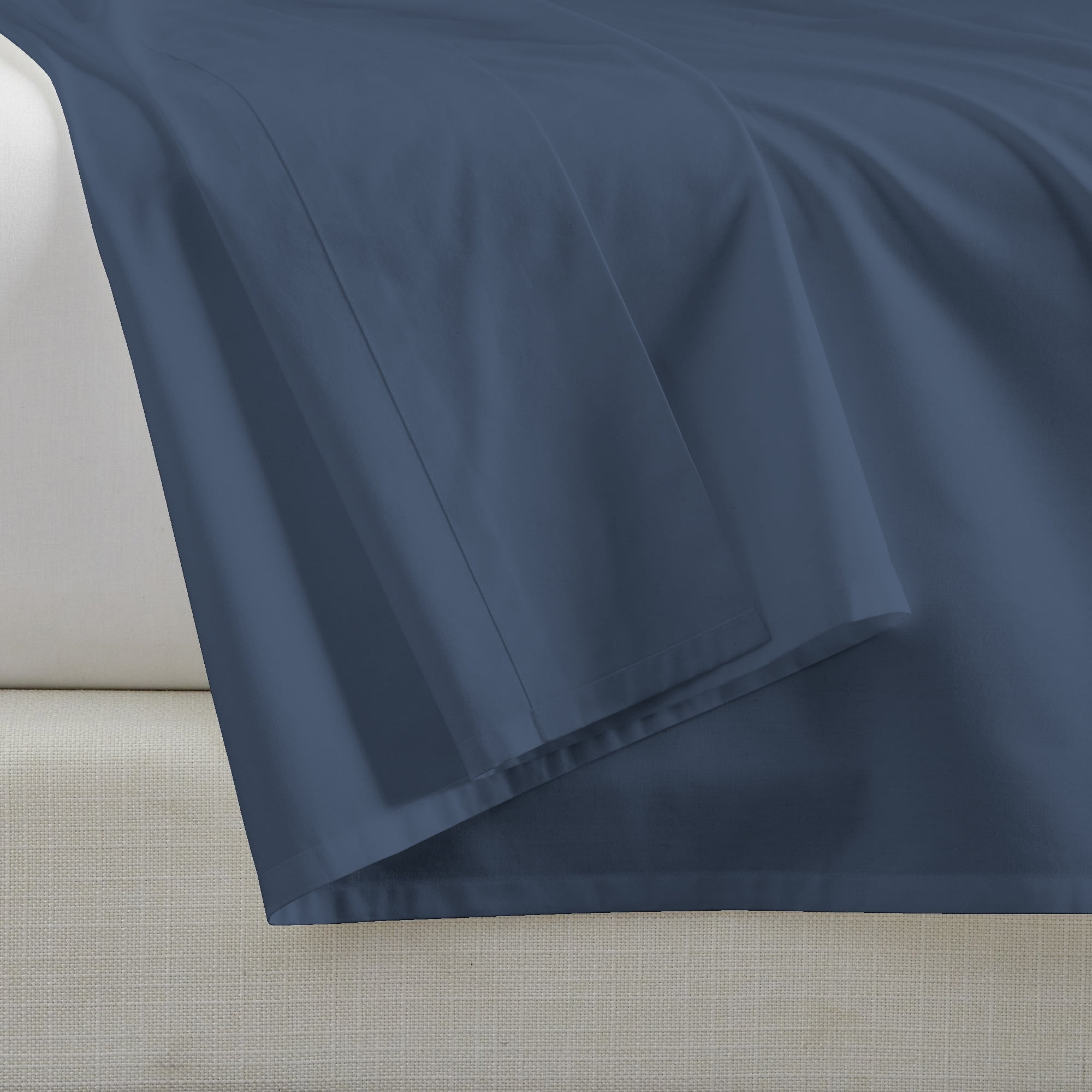 Navy Twin Cotton Percale Flat Sheet Set