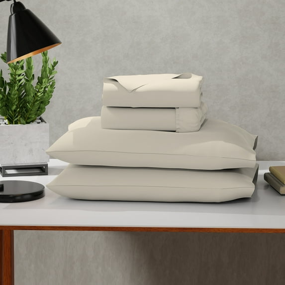 Color Sense Soft Finish Microfiber Percale Twin-XL Bed Sheet Set – 3-Piece Lightweight, Wrinkle-Resistant, Quick-Dry, Fresh Ivory