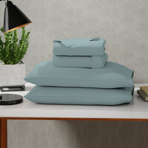 Color Sense Soft Finish Microfiber Percale Full Bed Sheet Set – 4-Piece Lightweight, Wrinkle-Resistant, Quick-Dry, Aqua Blue