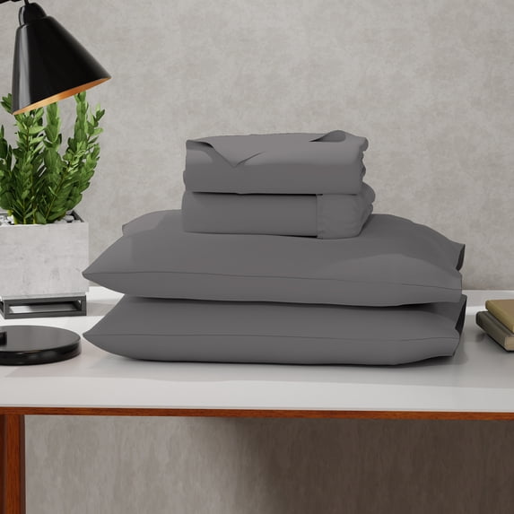 Color Sense Soft Finish Microfiber Percale Full Bed Sheet Set – 4-Piece Lightweight, Wrinkle-Resistant, Quick-Dry, Charcoal Gray