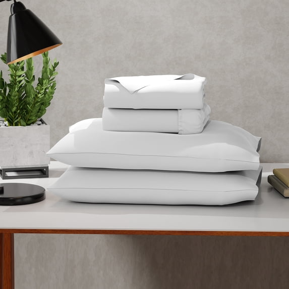 Color Sense Soft Finish Microfiber Percale Full Bed Sheet Set – 4-Piece Lightweight, Wrinkle-Resistant, Quick-Dry, Snow White