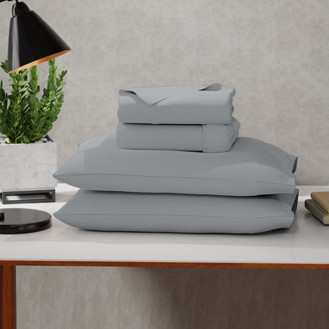 Color Sense Soft Finish Microfiber Percale Queen Bed Sheet Set – 4-Piece Lightweight, Wrinkle-Resistant, Quick-Dry, Light Gray