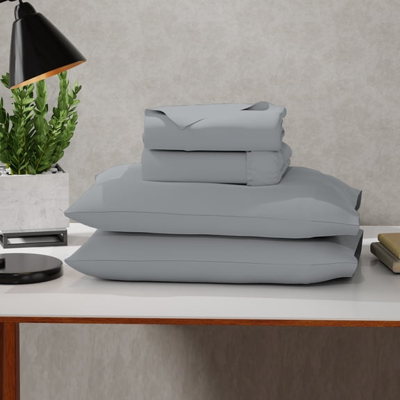 Color Sense Soft Finish Microfiber Percale Queen Bed Sheet Set – 4-Piece Lightweight, Wrinkle-Resistant, Quick-Dry, Light Gray