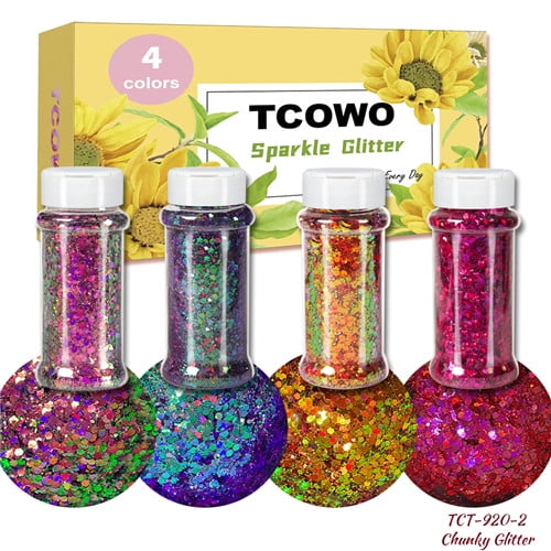 Color Shift Chameleon Glitter Chunky Glitter Sequins For Arts & Crafts Wine Glass Decoration Weddings Cards Flowers Cosmetic Face Body 2oz/Bottle 4 Colors One Set
