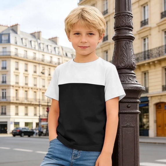 Color Short Sleeve For Boys Casual Comfortable Kids Tee Shirt With Contrast Design And Soft Casual Shirts Tees Tops Boys ,Black2,12-13 Years