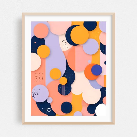 Color Sphere Fusion - Illustration Abstract Geometric Modern Art Pattern Pastel Minimalist Pop Art Oak Framed Wall Art Print 11 x 14 inches