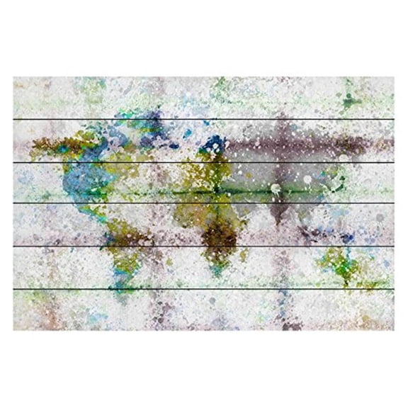 Color Splash Map Painting Print on White Wood