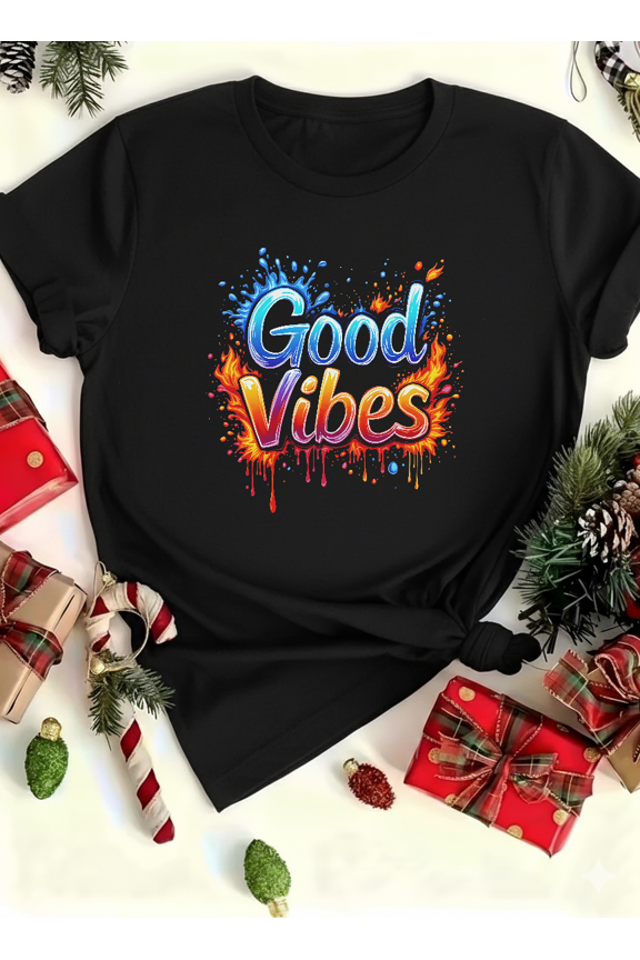 Color Splash Vibes Good Energy Typography Positive Art Unisex T-Shirt V14293 up to size 5XL