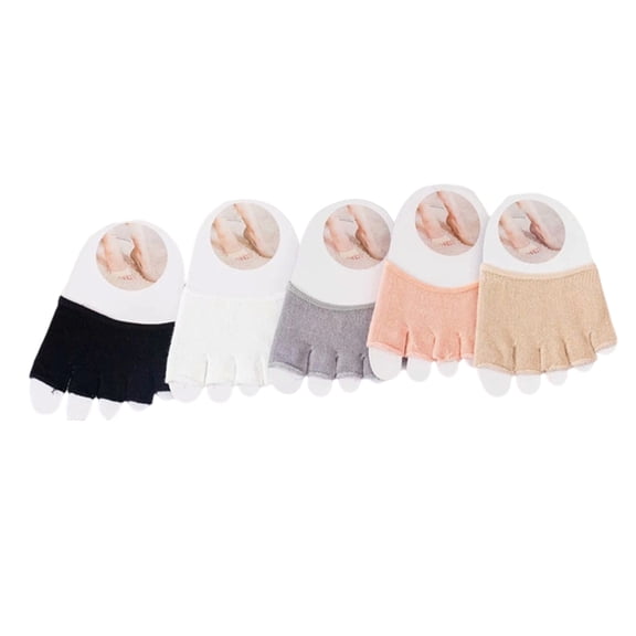 Color Split Toe Forefoot Half Socks Five Finger Separating Toe Toppers Liners Socks for Ladies High Heel 5 Pairs