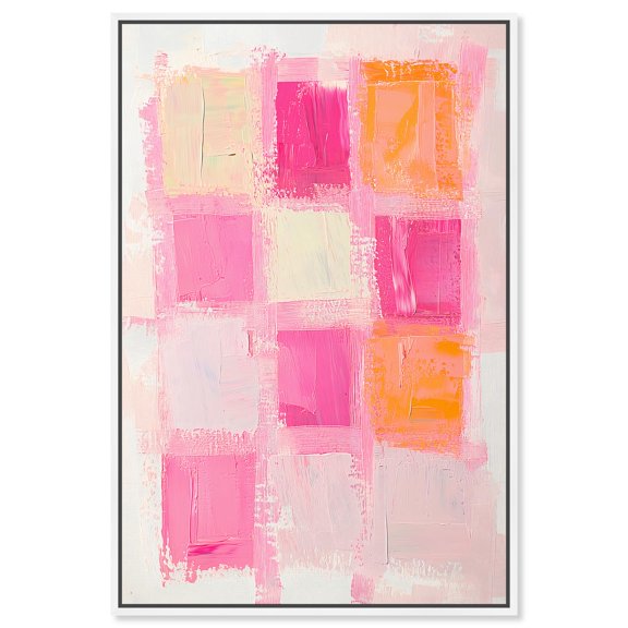 Color Squares I Canvas Geometric Abstract by Art Remedy, White Frame, 36 x 54