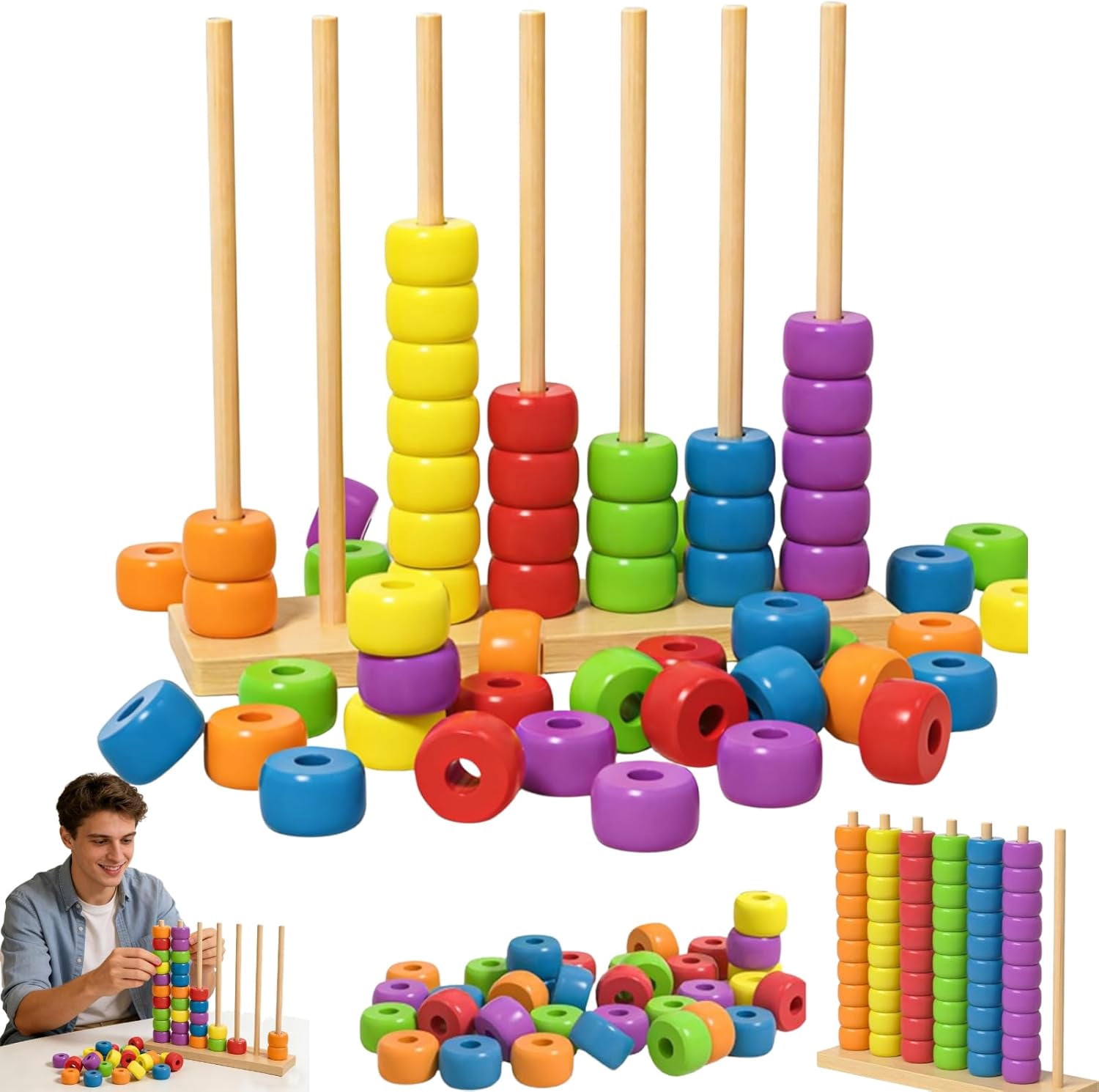Matching Stack Game Color Stack Challenge Game, Wooden Color Matching Stacking Puzzle Game ...