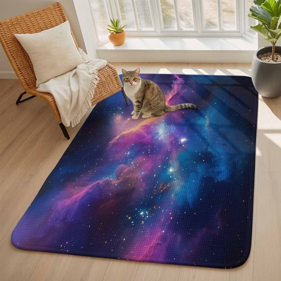 Color Starry Sky Area Rugs for Living Room 5x6, Modernism Night Sky Impressionist Style Washable Area Rug with Non Slip Backing, Stain Resist Linen Carpet for Bedroom, Dining Room, Entryway, Entrance