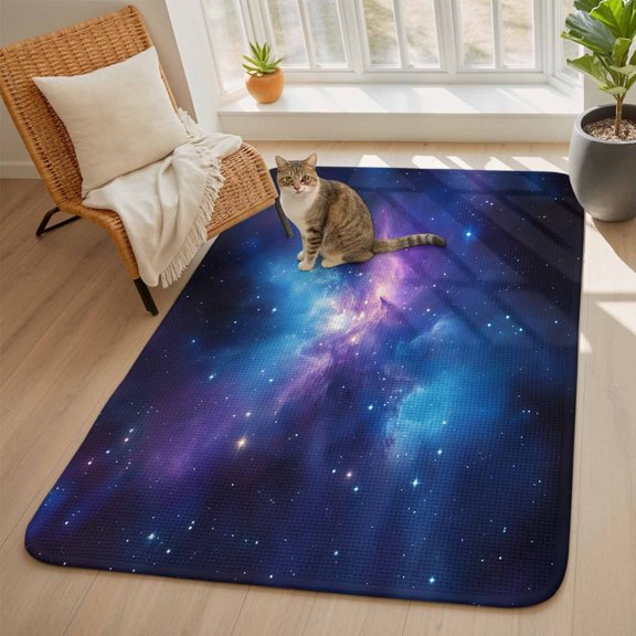 Color Starry Sky Area Rugs for Living Room 5x6, Night Sky Modernism Nature Scenery Washable Area Rug with Non Slip Backing, Stain Resist Linen Carpet for Bedroom, Dining Room, Entryway, Entrance