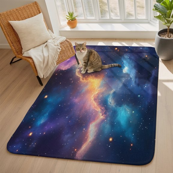Color Starry Sky Area Rugs for Living Room 5x6, Night Sky Nature Scenery Modernism Washable Area Rug with Non Slip Backing, Stain Resist Linen Carpet for Bedroom, Dining Room, Entryway, Entrance
