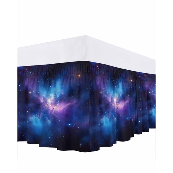 Color Starry Sky Bed Skirt King Size 18" Drop Night Sky Modernism Nature Scenery Ruffled Wrap Around Bed Skirts Adjustable Elastic Bedskirt Dust Ruffle for King Size Bed