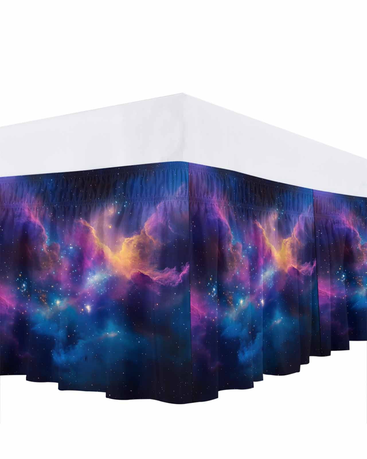 Color Starry Sky Bed Skirt Modernism Night Sky Impressionist Style Bed Skirts Queen Size 18 Inch Drop, Wrap Around Dust Ruffle&nbsp;Bedskirt with Adjustable Elastic Belt for Queen Size Beds