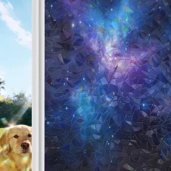 Color Starry Sky Rainbow Window Privacy Film, Night Sky Modernism Nature Scenery Stained Glass Window Film, Sun Blocking Glass Clings Static Cling Non Adhesive Door Stickers 19.6 x 39.3 Inches
