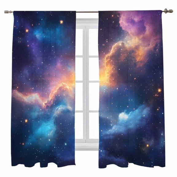 Color Starry Sky Sheer Curtains 63 inches Long 2 Panels Set Night Sky Nature Scenery Modernism Sheer Window Curtain Rod Pocket Voile Drapes for Living Room/Bedroom, Each 52" W x 63" L