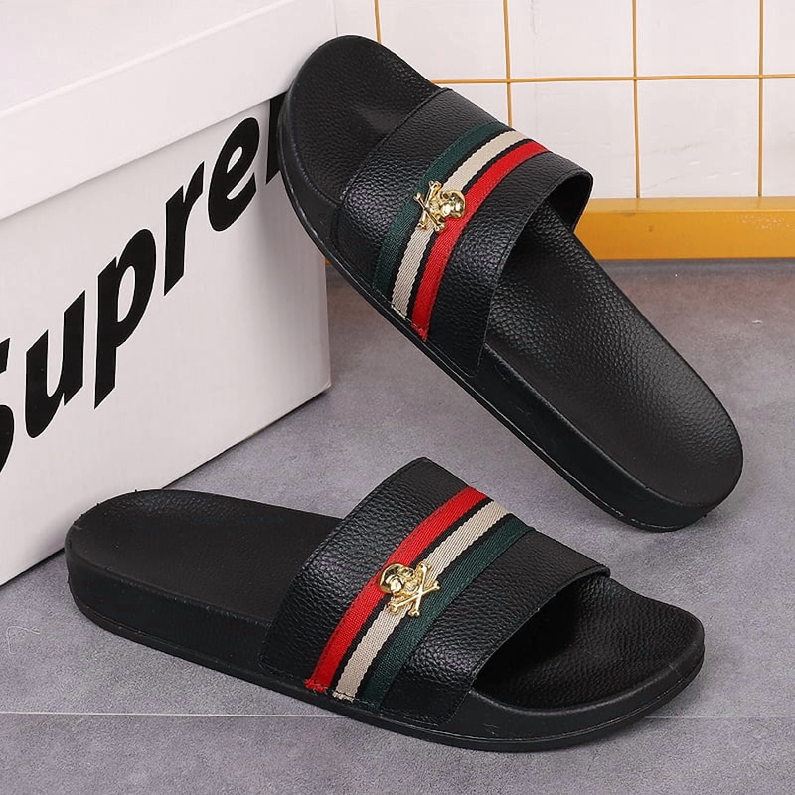 Color Stripe Skull Men'S Slide Sandals, Summer Soft Sole Non-Slip ...