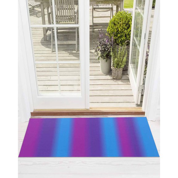 Color Striped Gradient Front Door Mat Modern Pink Purple Blue Minimalist Art Welcome Doormat Indoor Outdoor Entrance Floor Mat Non-Slip Washable Runner Rug for Front Porch Decor 18x47 Inch
