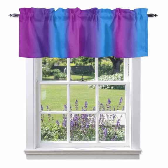 Color Striped Gradient Valance Curtain for Windows Modern Pink Purple Blue Minimalist Art Rod Pocket Curtain Valances Short Window Treatments Panels for Kitchen Bathroom Laundry Basement 54 x 18 Inch